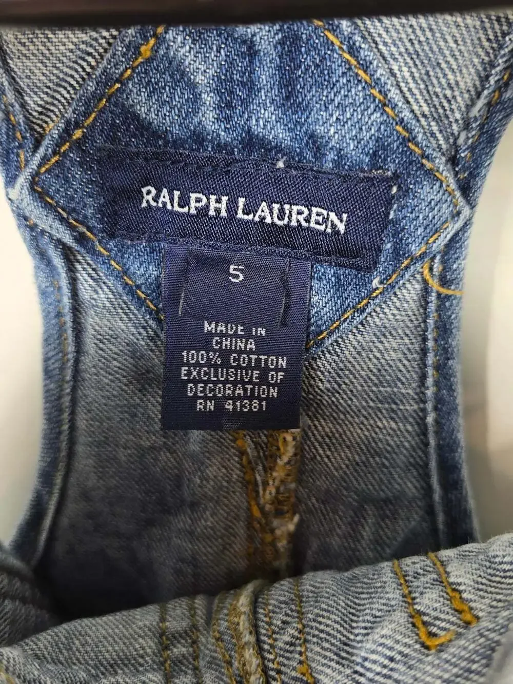 Ralph Lauren Denim Overall Dress Jumper Girls Cottagecore Prairie Size 5